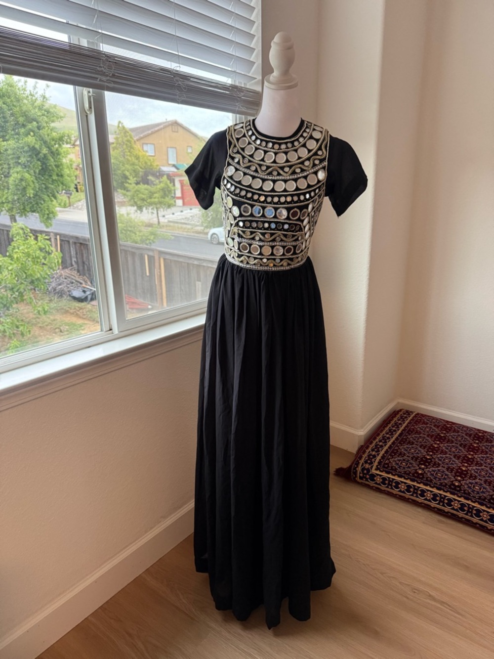 ASOS Black Maxi Dress with Embellished Mirror Bodice Afghan Style